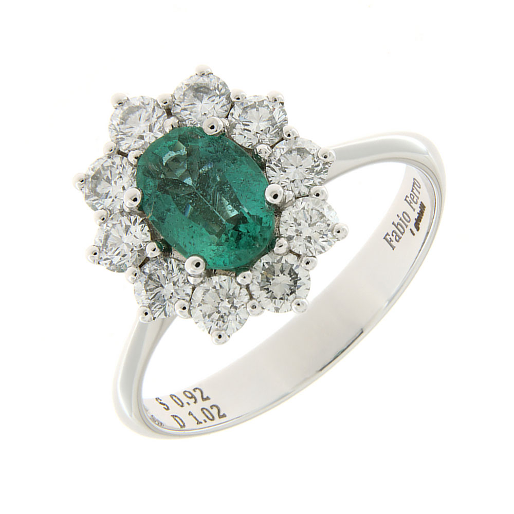 Fabio Ferro Kate Grande Ring with Emerald in White Gold and Diamonds