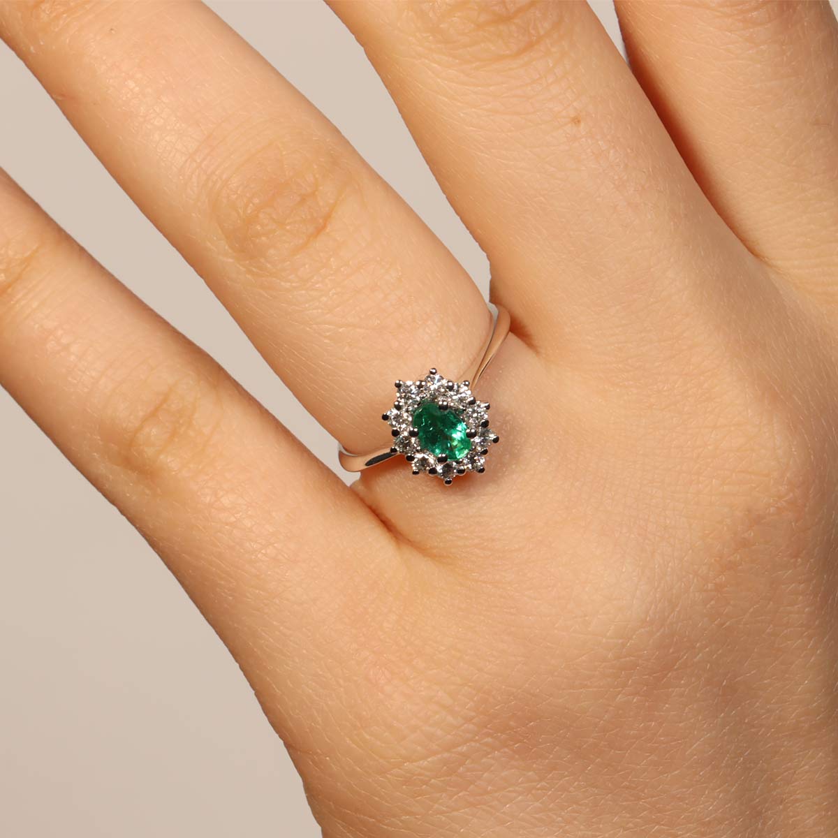 Fabio Ferro Kate Medium Ring with Emerald and Diamonds Brilliant Cut
