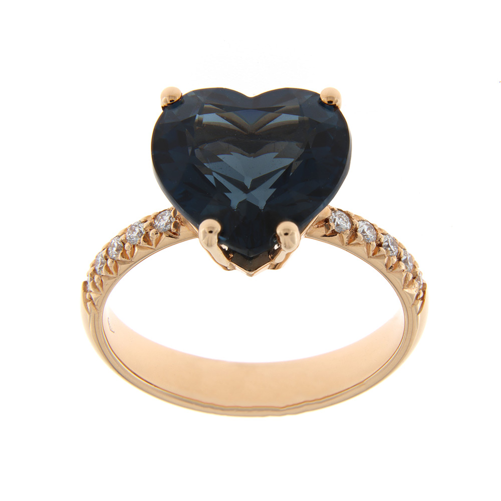 Fabio Ferro Heart Ring with London Topaz and Diamonds in Rose Gold