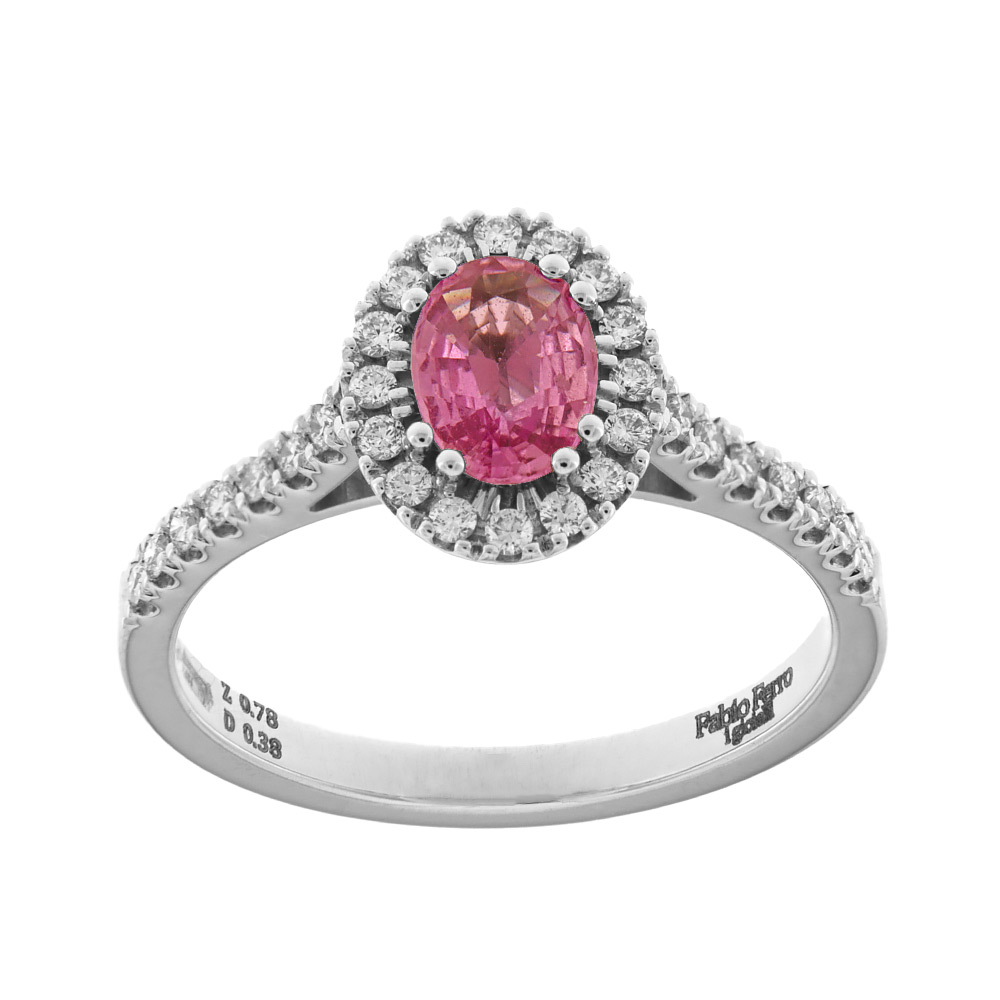 Anello Fabio Ferro Zaffiro Rosa Ovale in Oro Bianco con Diamanti