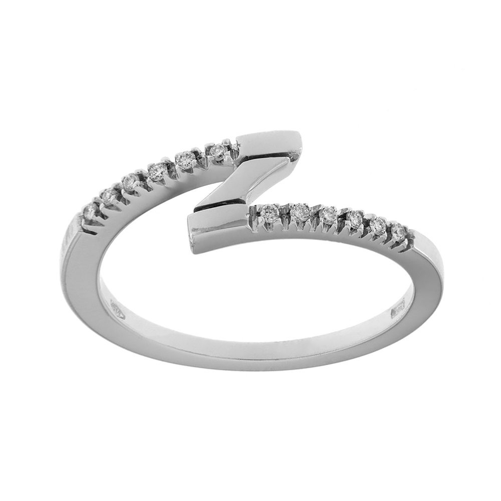 Anello Fabio Ferro Zig Zag in Oro Bianco con Diamanti 0,08 Carati