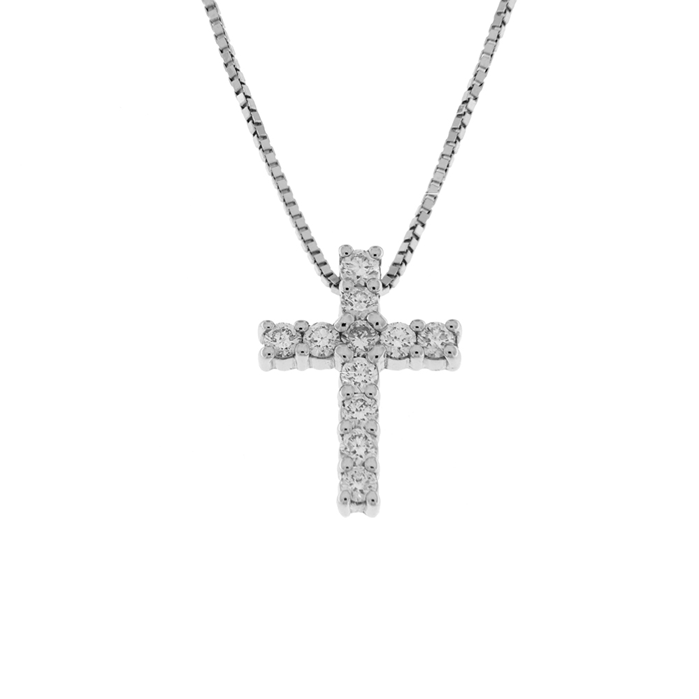 Fabio Ferro Small Cross Necklace in White Gold with Diamonds