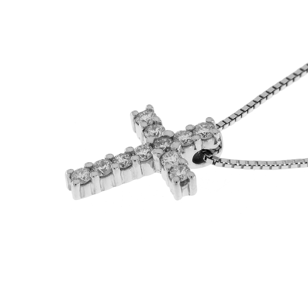 Fabio Ferro Small Cross Necklace in White Gold with Diamonds