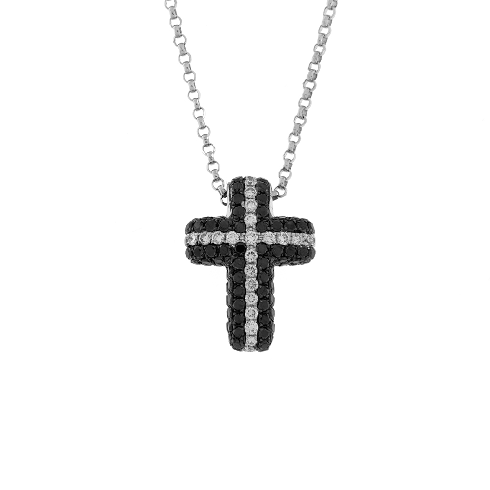 Fabio Ferro Black Diamond Cross Necklace in White Gold