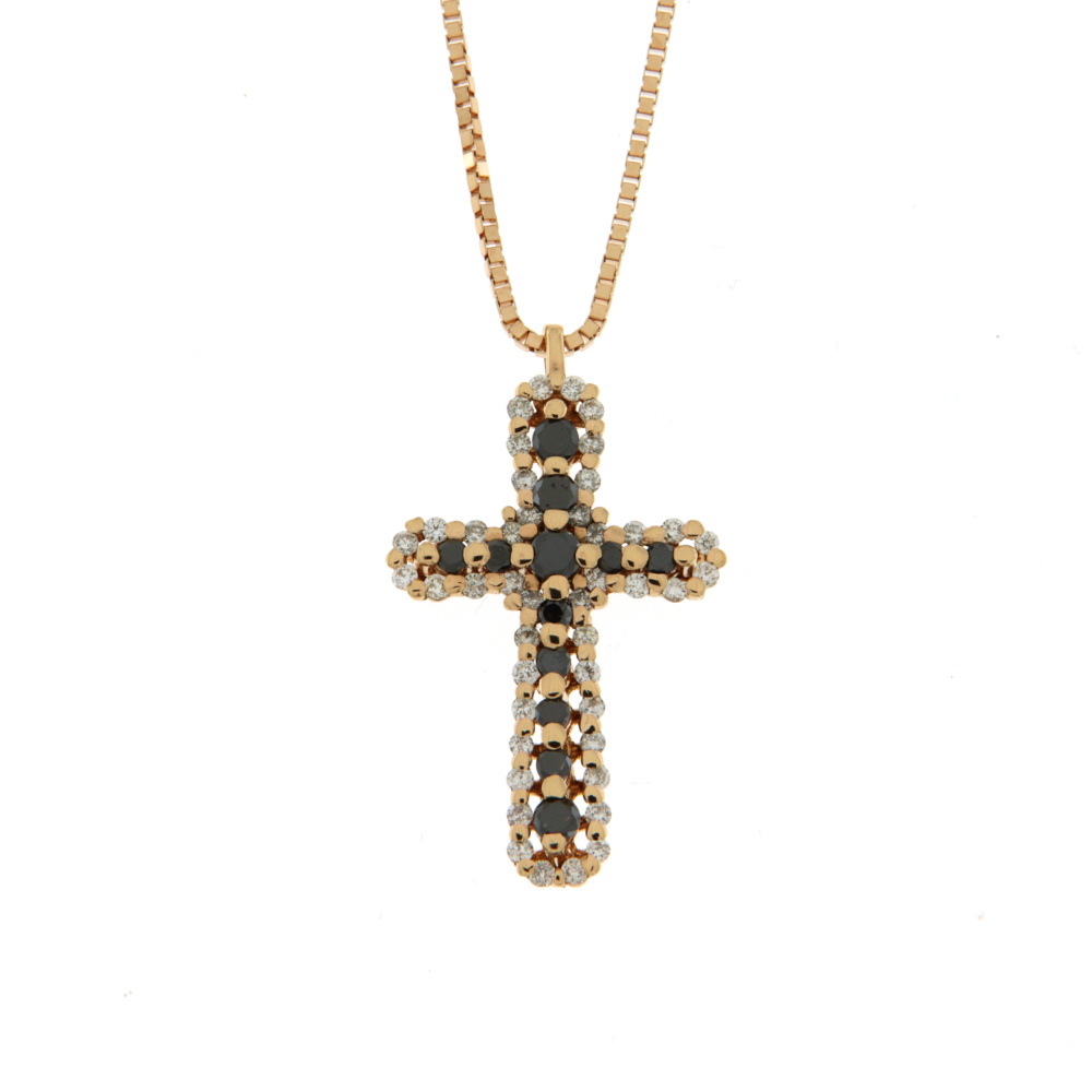 Fabio Ferro Black Diamond Cross Necklace in Rose Gold 0.32 Carat