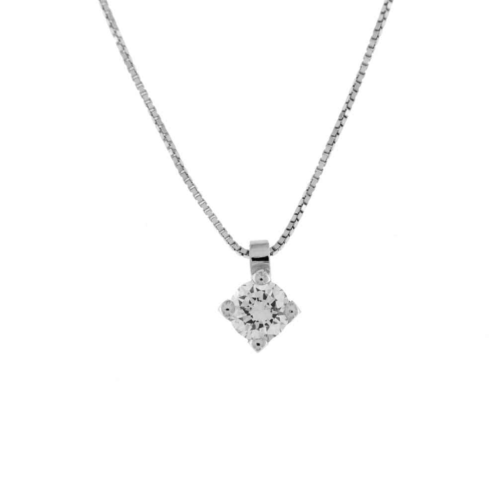 White Gold Point of Light Necklace with Solitaire Brilliant Cut Diamond 0.24 Carats