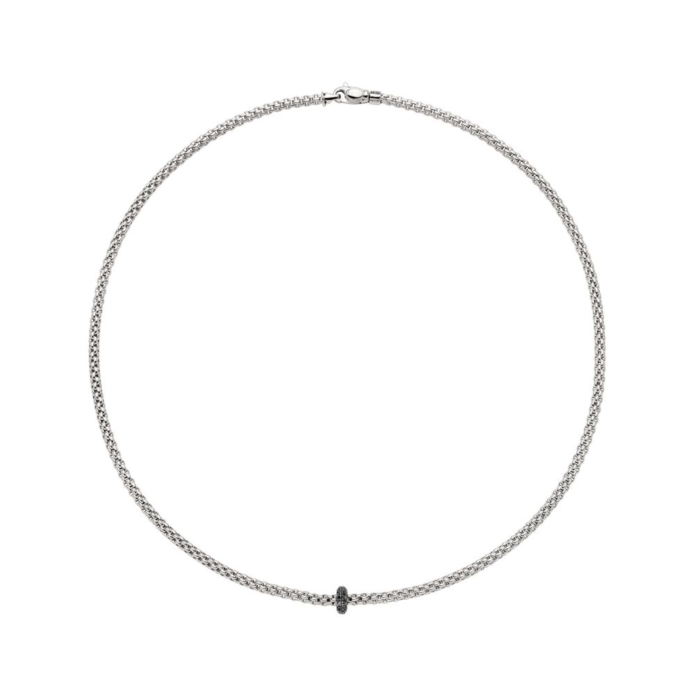 Collana Fope Collezione Prima in Oro Bianco con Pave di Diamanti Neri