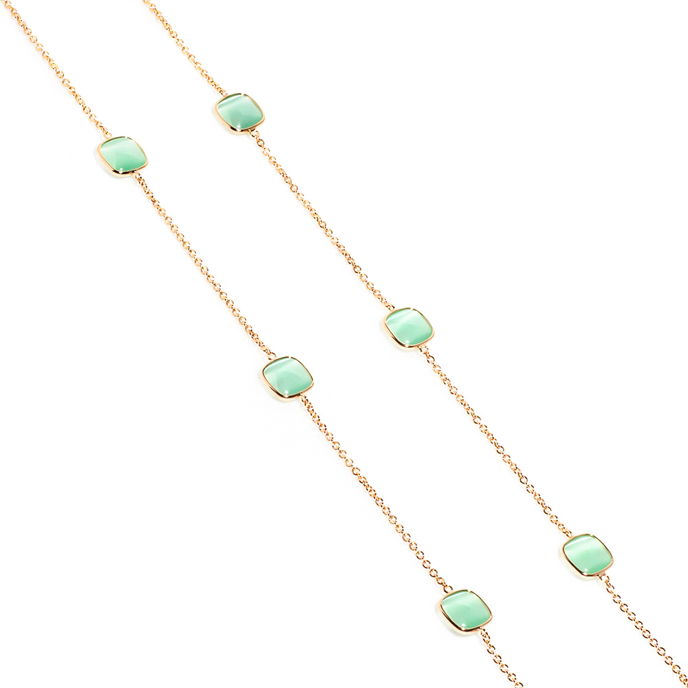 Madi Laguna Mono Long Necklace with Nine Water Green Stones