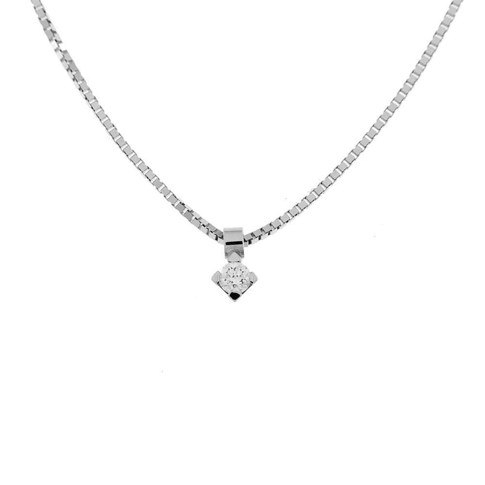 White Gold Necklace with Brilliant Cut Diamond Point of Light 0.03 Carat