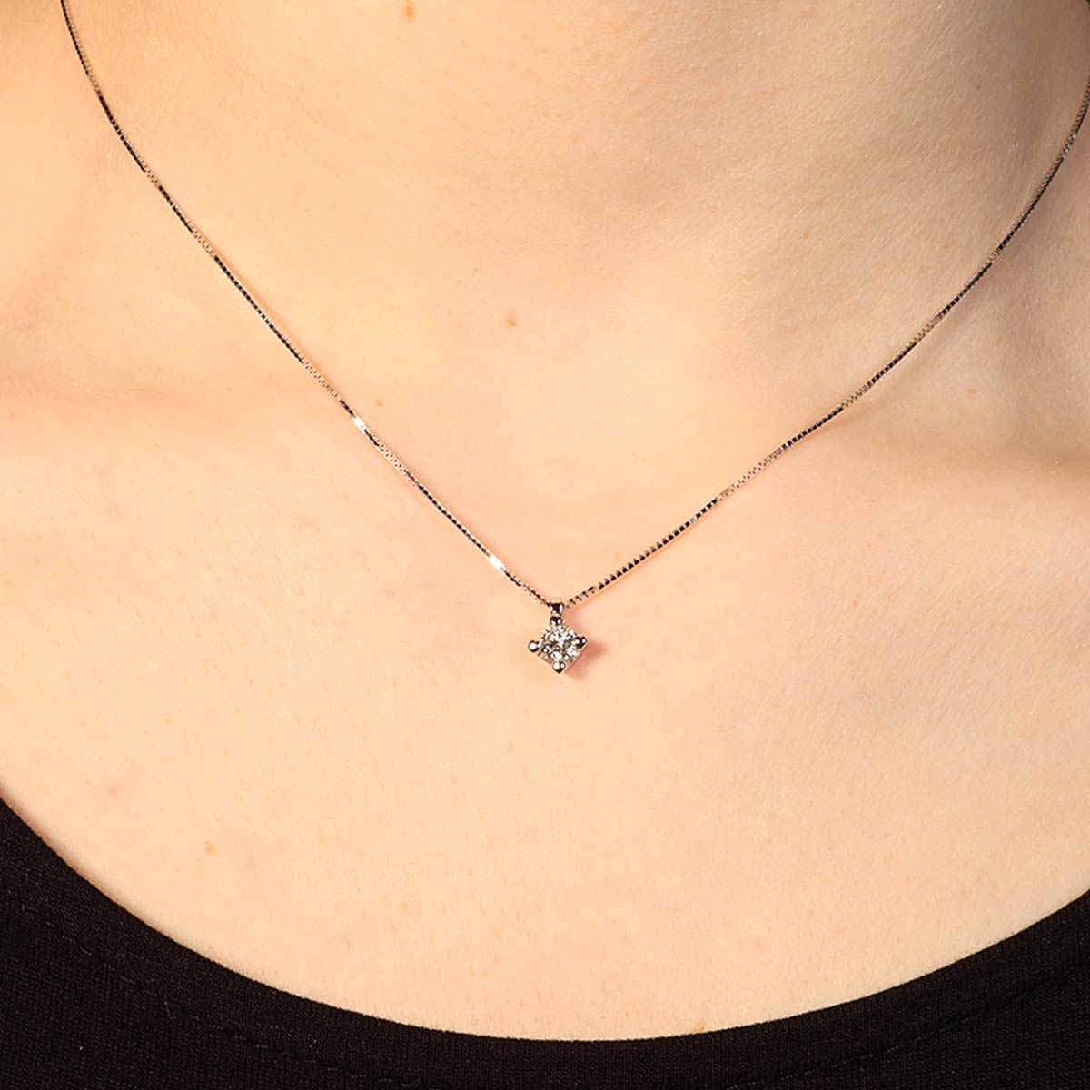 White Gold Point of Light Necklace with Solitaire Brilliant Cut Diamond 0.24 Carats