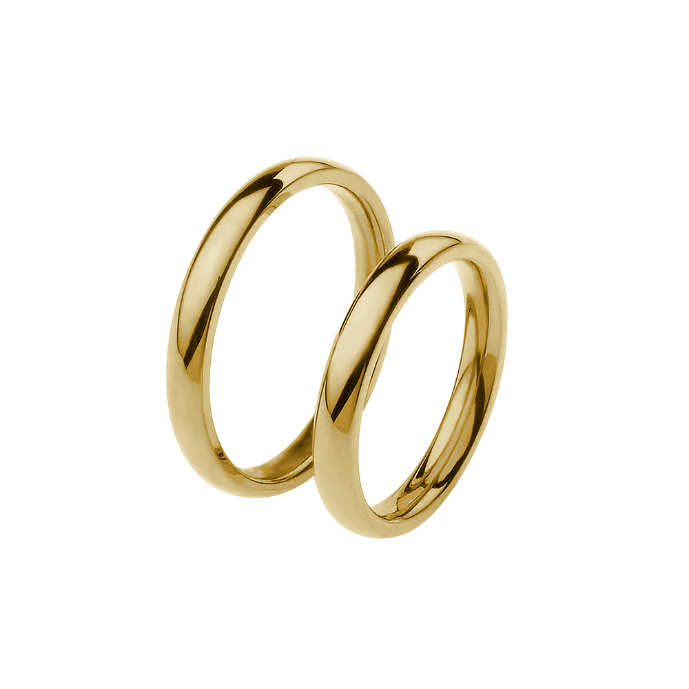 Pair of Fabio Iron Wedding Rings in Yellow Gold Comfortable Light 3 mm