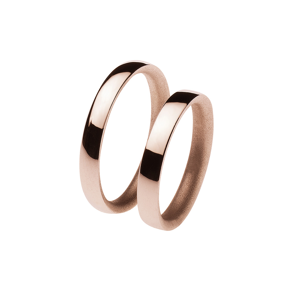 Pair Fabio Iron Wedding Rings Comfortable Satin Rose Gold 3.5mm