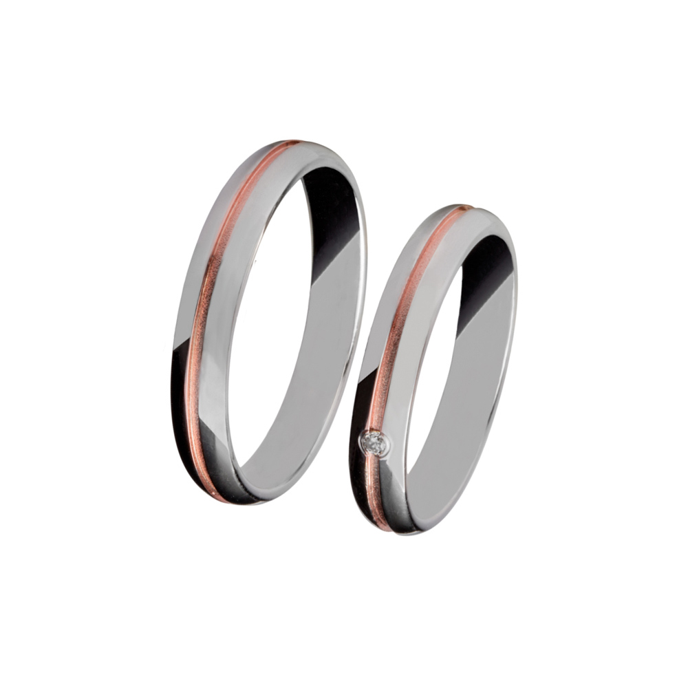 Pair Wedding Rings Fabio Iron Binary in White and Rose Gold 3.5mm