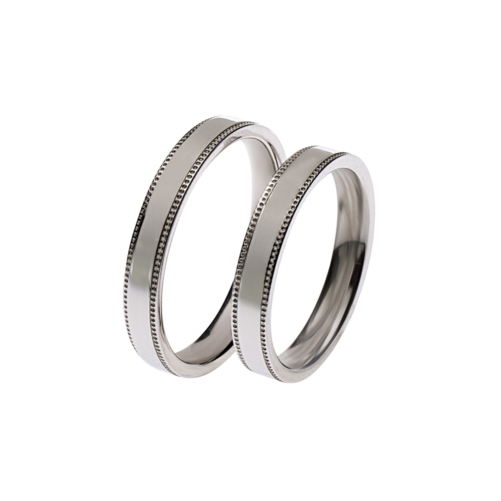 Pair of Fabio Iron Wedding Rings in White Gold Dotted 4 mm