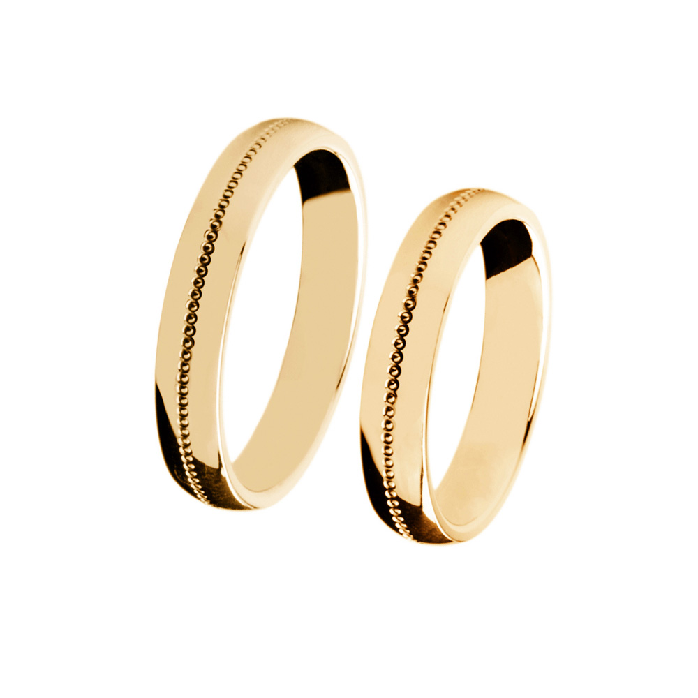 Pair of Fabio Iron Wedding Rings Punctuated in 4mm Yellow Gold