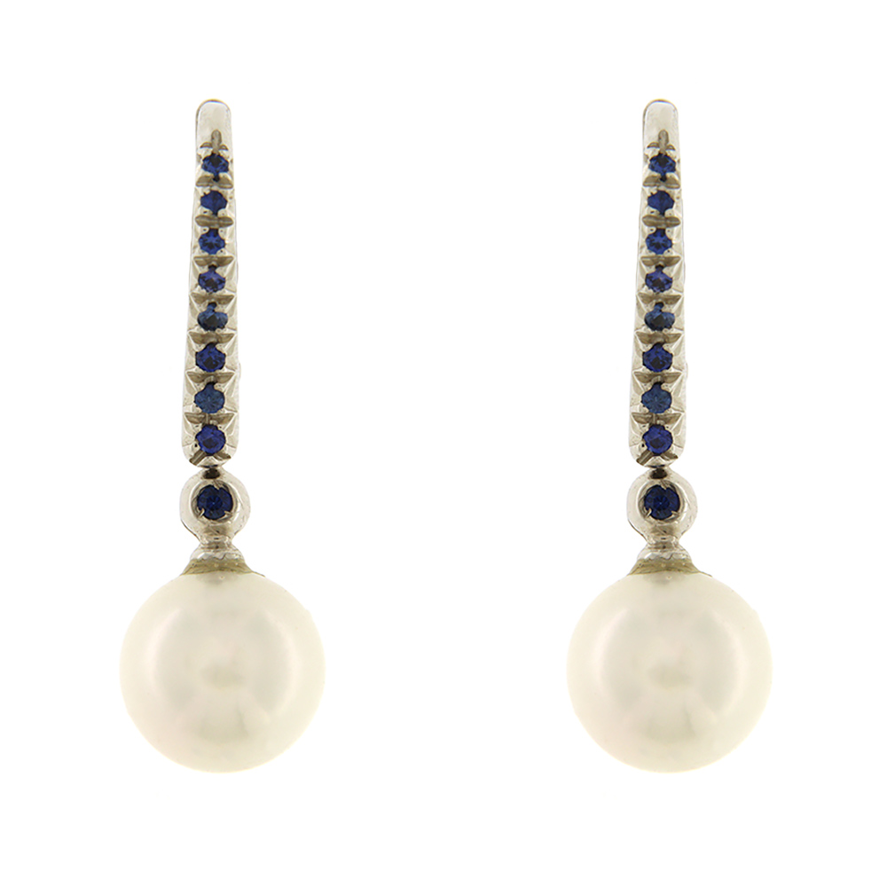 Orecchini KIOTO gioielli in oro bianco 18 kt perla naturale coltivata e diamanti - Camporelli Gioielli