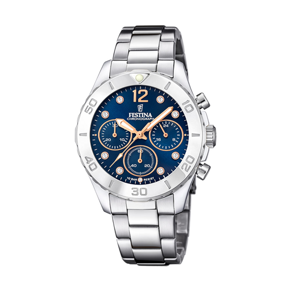 Festina F6864-5 Orologio Uomo Cronografo Al Quarzo, Cinturino In Acciaio Inox, Impermeabile 10 Bar