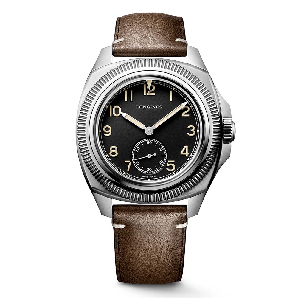 Longines Pilot Majetek Automatic Steel Black Leather Brown 43mm Watch