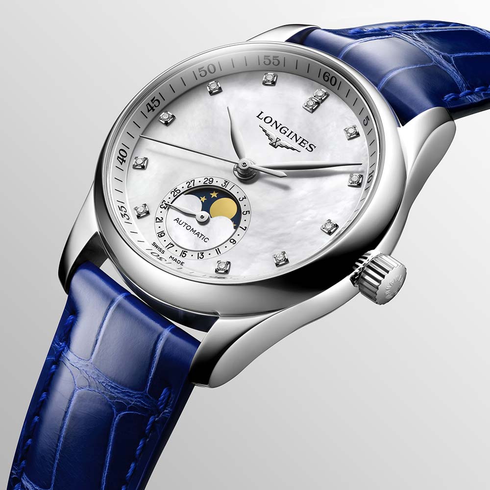 Longines Master Collection Lunar Phases Steel Leather Blue 34mm Watch