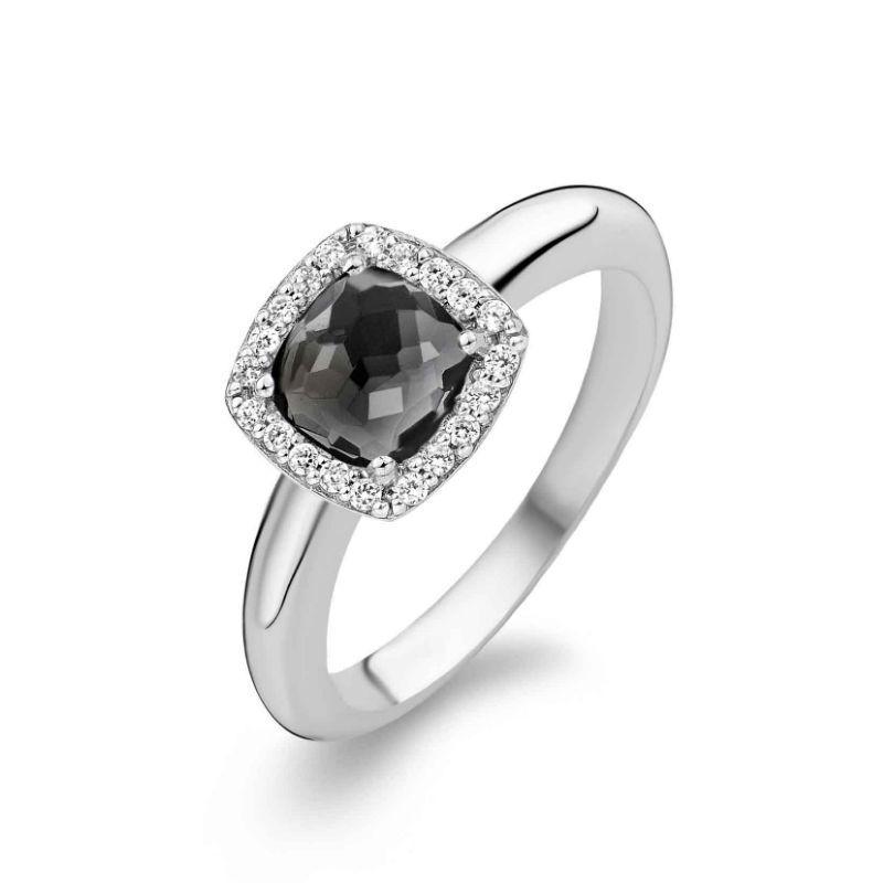 Ti Sento Milano ring in silver with smoked crystal and cubic zirconia pavè