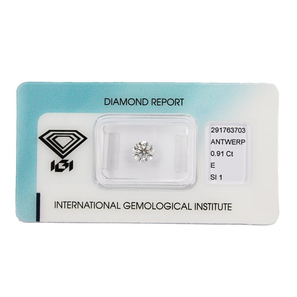 Investment Diamond in Blister Pack with IGI Certificate Brilliant Cut Carats 0.91 E SI 1