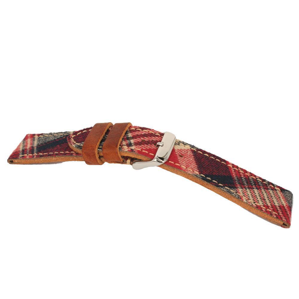 Red and Black Plaid Leather and Fabric Strap 20mm Bight Width