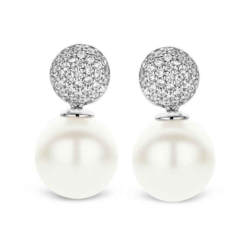 Ti Sento Milano Woman Pendant Earrings In 925 Silver With White Pearl 10mm