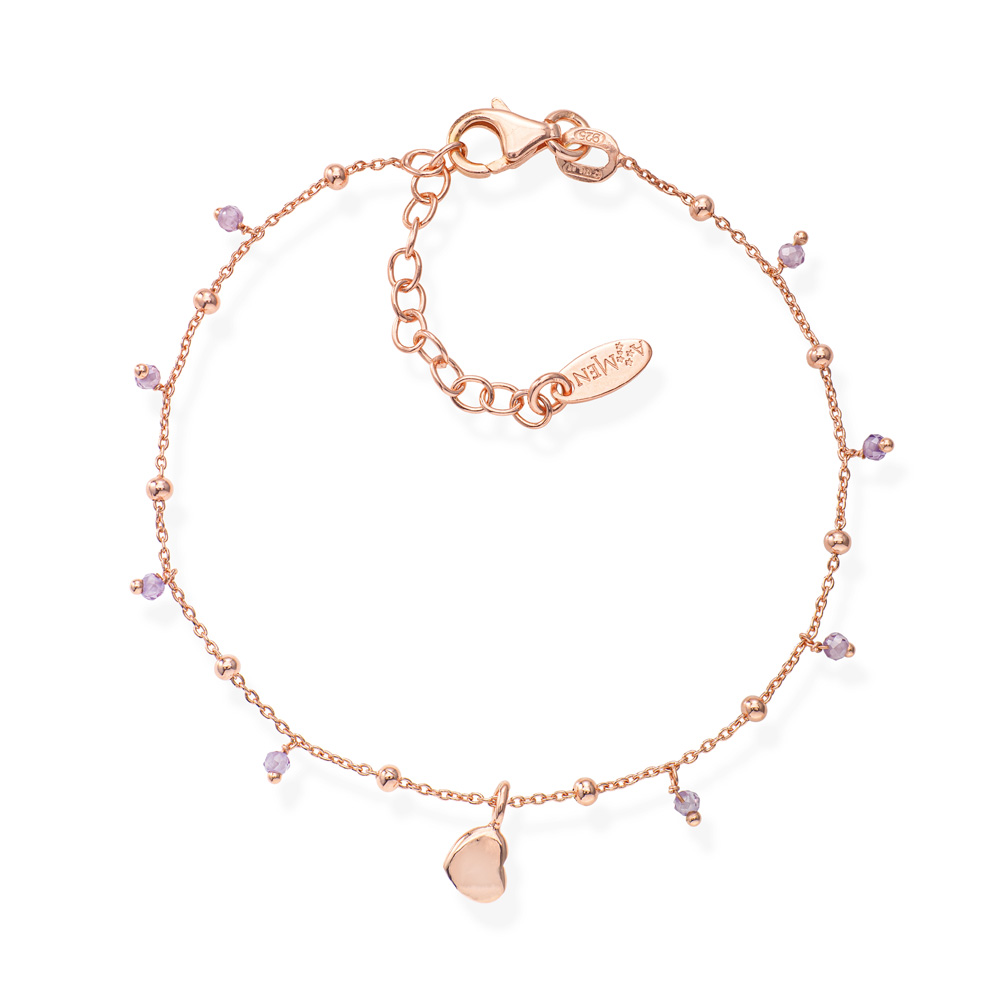 Amen Heart and Crystals Bracelet in Rose Gold Plated Silver
