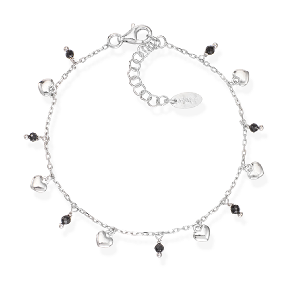 Amen Bracelet Hearts in Silver with Crystals