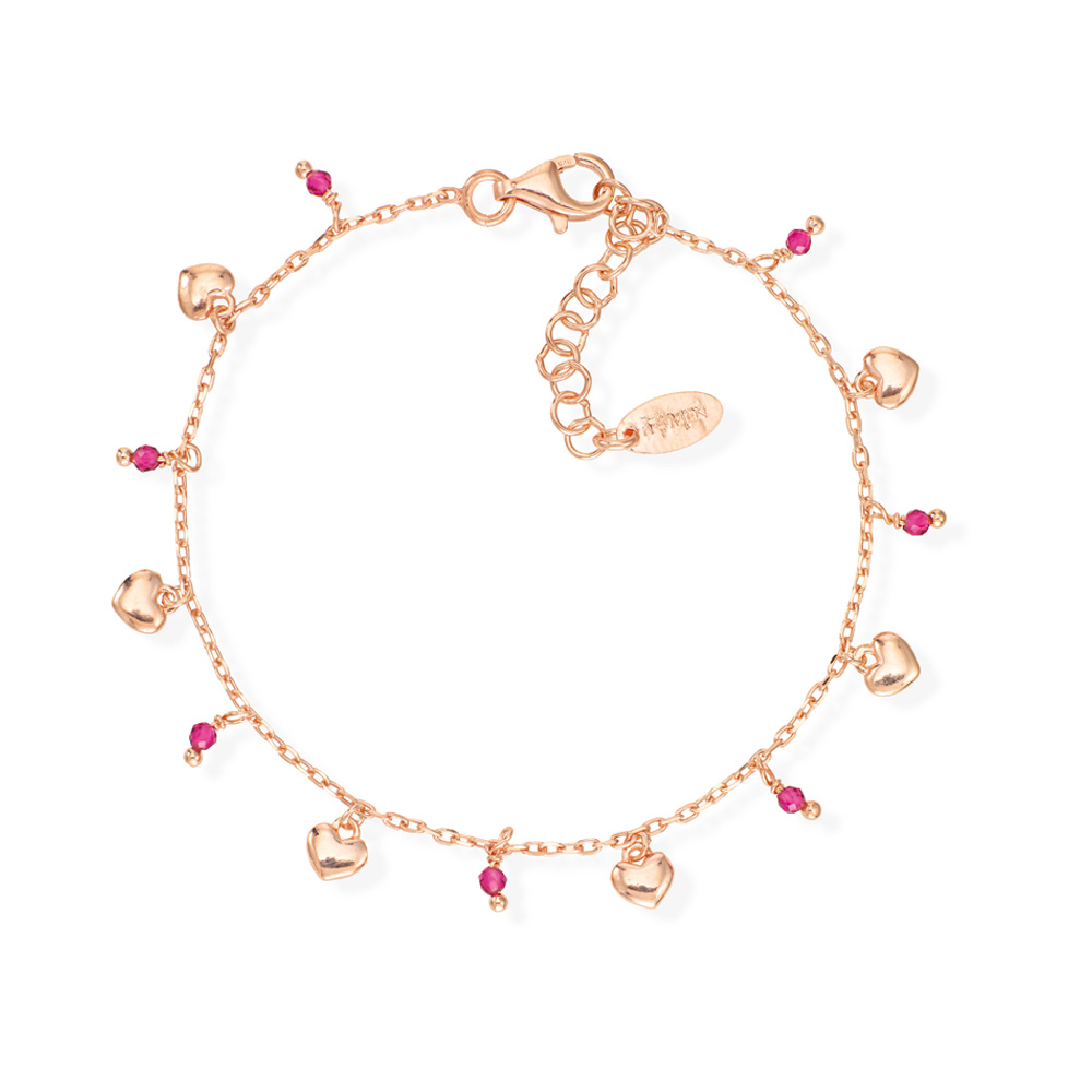 Amen Bracelet in Rose Gold Plated Silver with Hearts and Crystals
