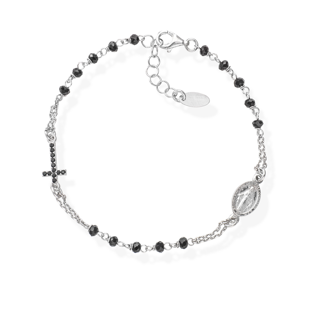Amen Rosary Cross Bracelet with Zircons and Black Crystals