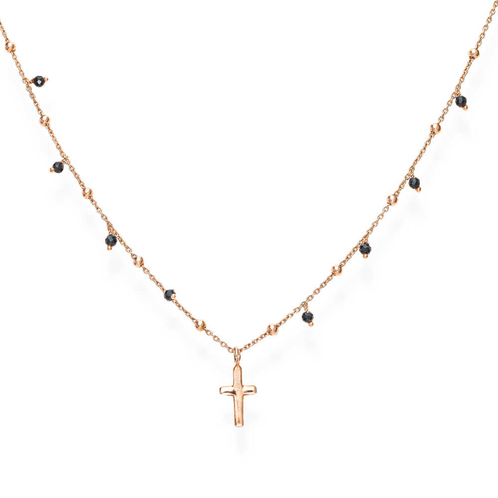 Amen Rose Gold Plated Silver Cross Necklace with Crystals