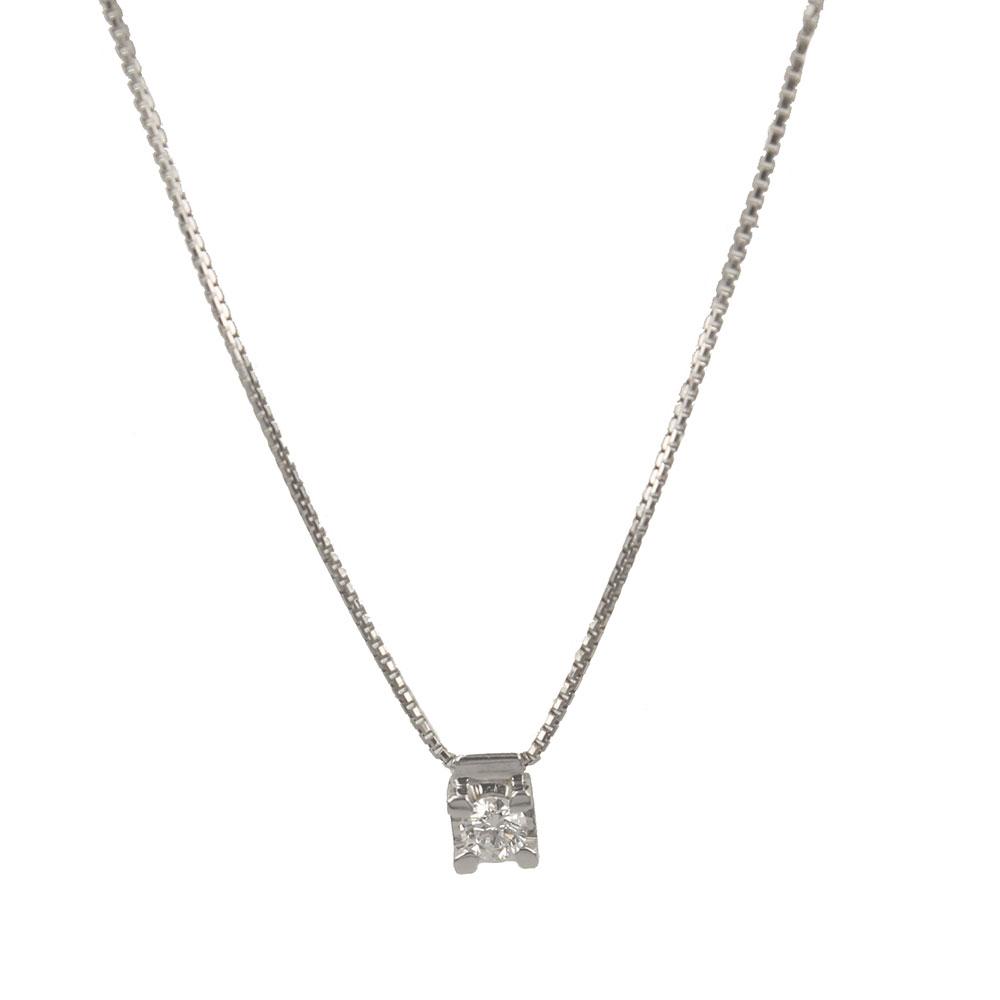 White Gold Woman Necklace With Brilliant Cut Diamond Point Light Pendant ct. 0.10