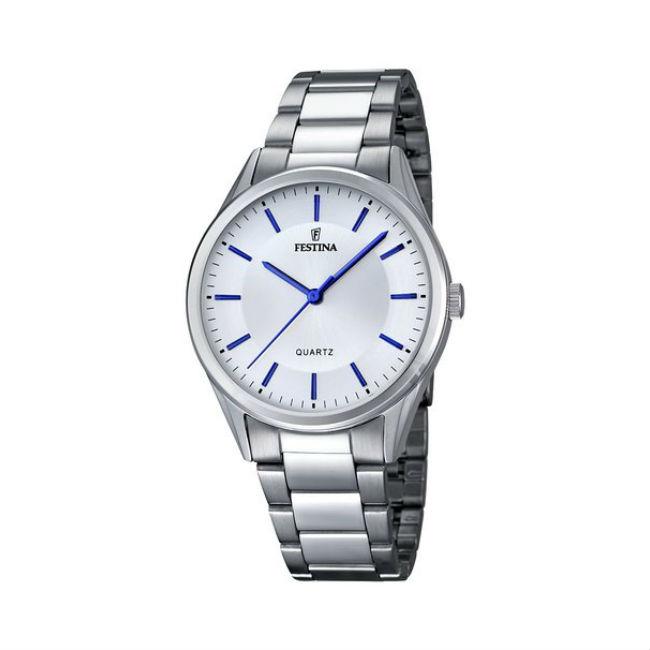 Festina Classic Man Watch In Steel With Blue Indexes