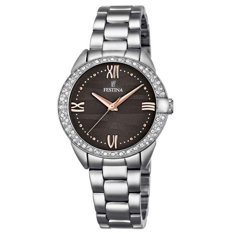 Festina Women's Watch New Collection Mademoiselle Brown In Steel With Rhinestone Bezel