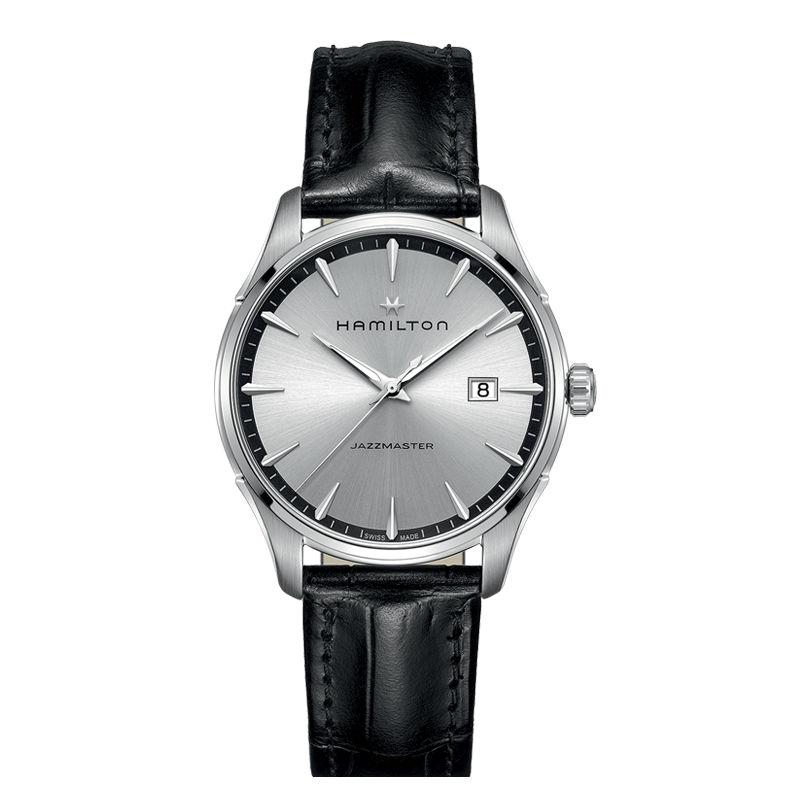 Hamilton Men's Watch Jazzmaster Gent Quartz In Steel With Silver Dial And Black Leather Strap
