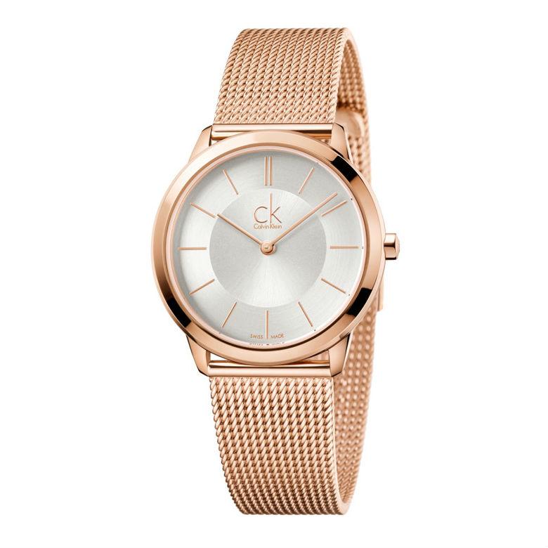 Calvin Klein Women's Watch Minimal Collection In Pink PVD Steel With Silver Dial