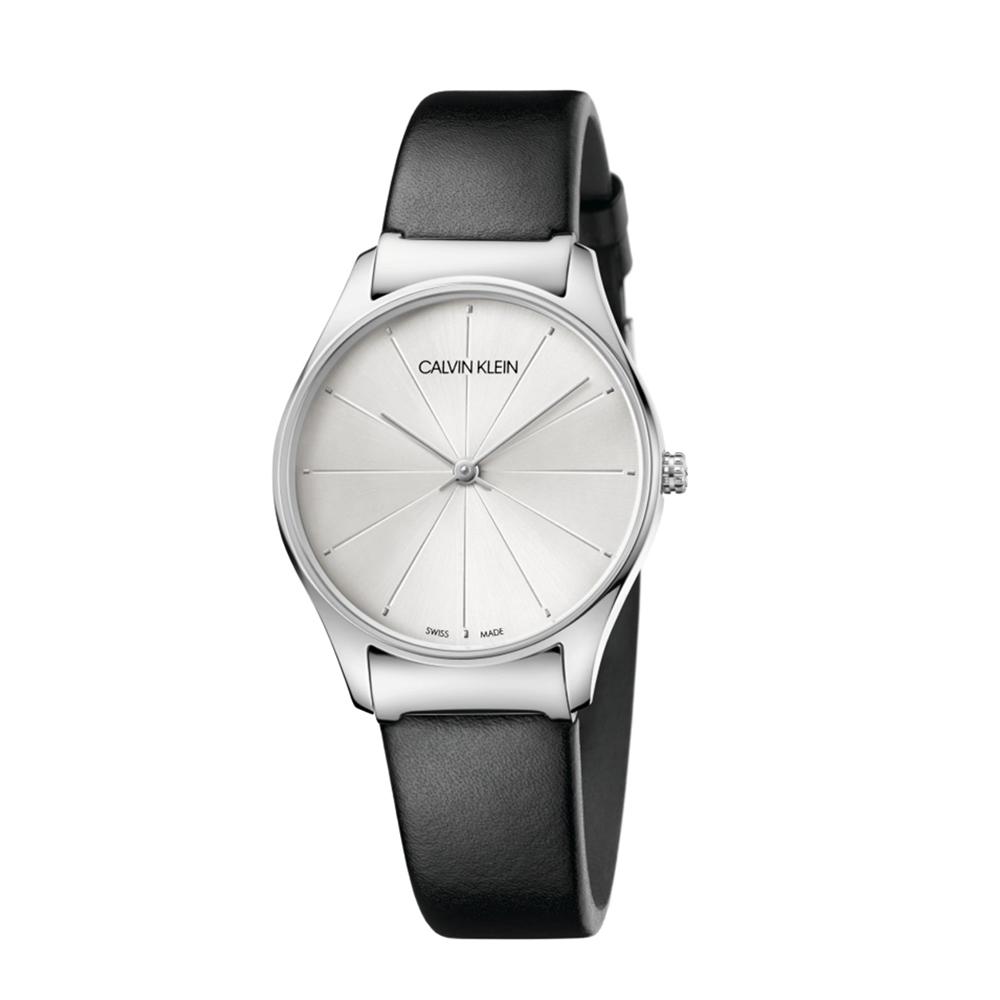 Calvin Klein Woman Watch New Classic MM Collection. 32 In Steel With Silver Dial and Black Leather Strap
