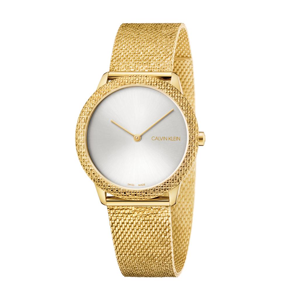 Calvin Klein Woman Watch In Yellow Gold PVD Steel New Minimal Collection MM. 35 Silver dial and Milan strap