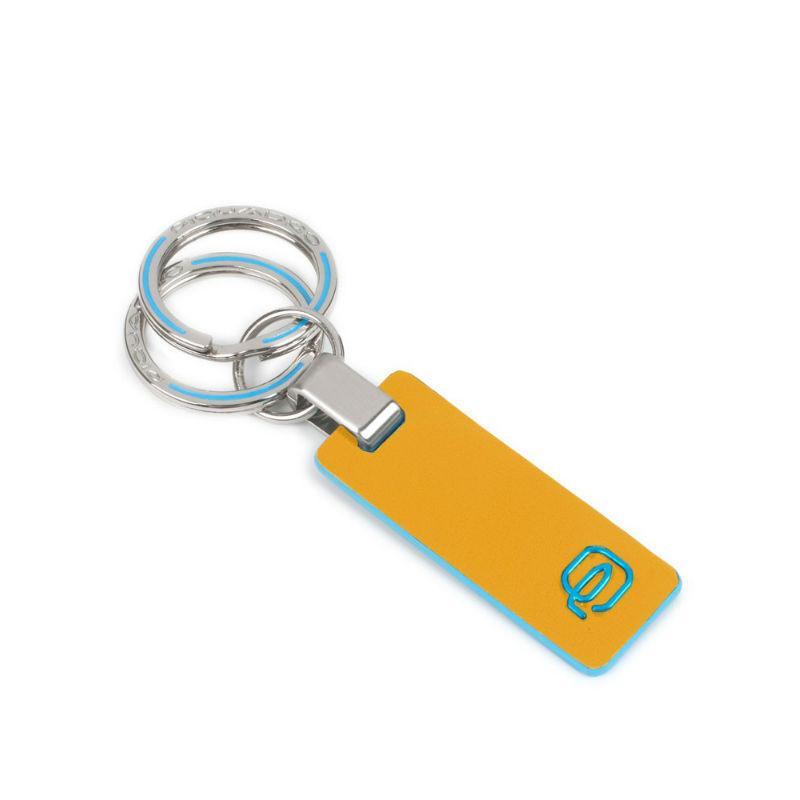 Keychain Piquadro Blue Square Collection With Yellow Leather Insert And Two Brisè