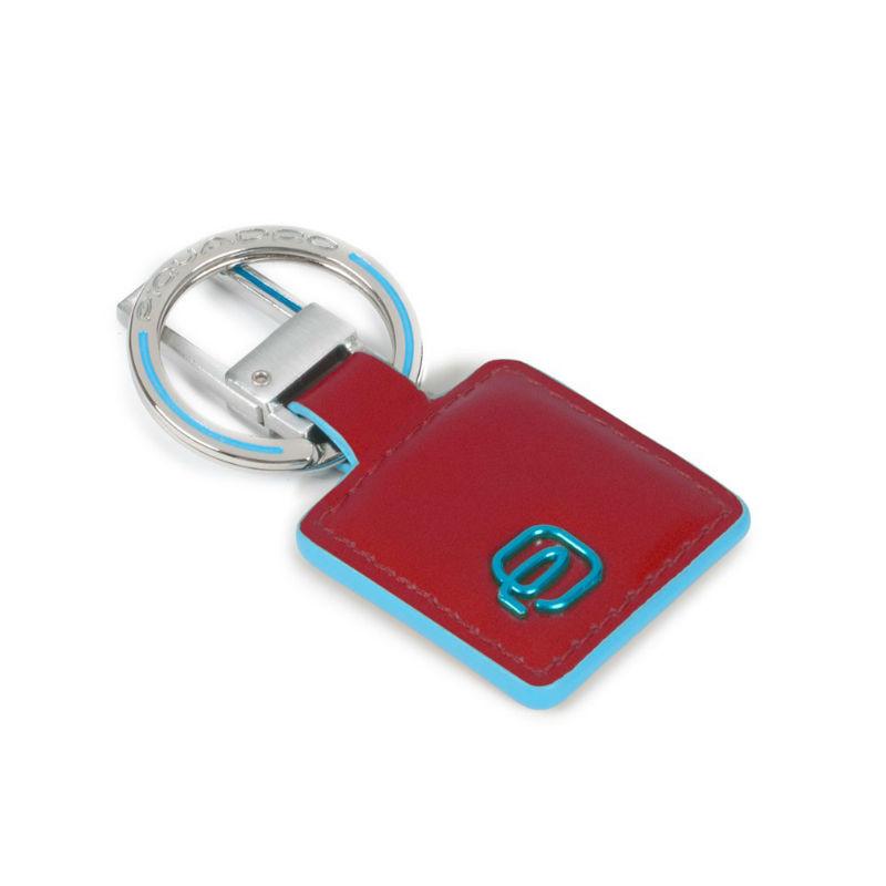 Piquadro key ring Blue Square collection with red leather insert and carabiner