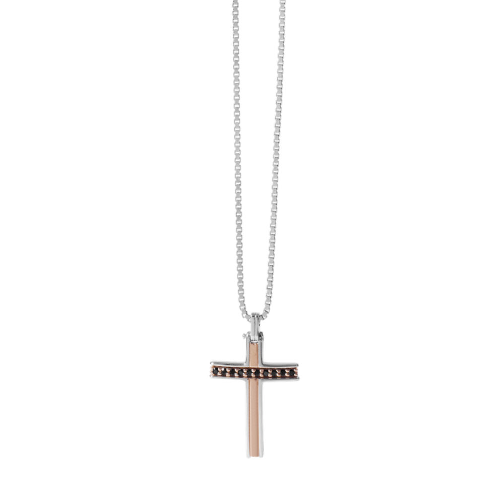 Men's Necklace Comete Jewelry In 925 Sterling Silver With Cross In Black Spinel Business Collection