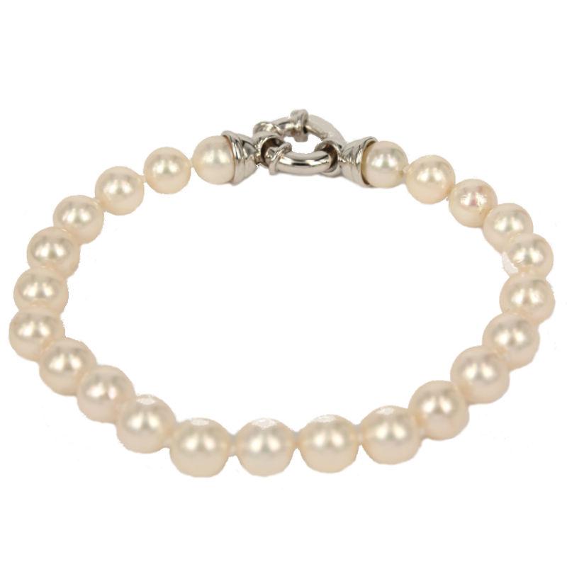 Bracelet of white pearls grown in freshwater mm. 6½-7