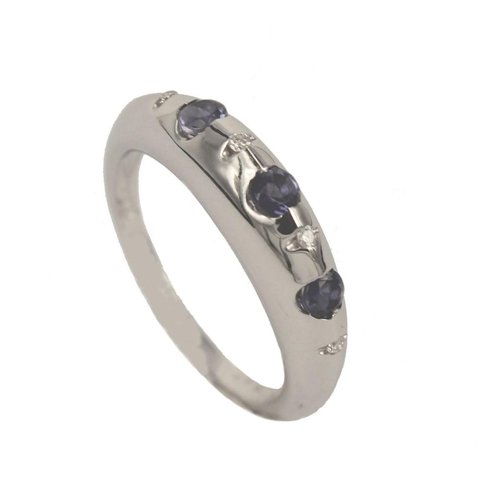 White Gold Woman Ring With Diamonds and Blue Iolite