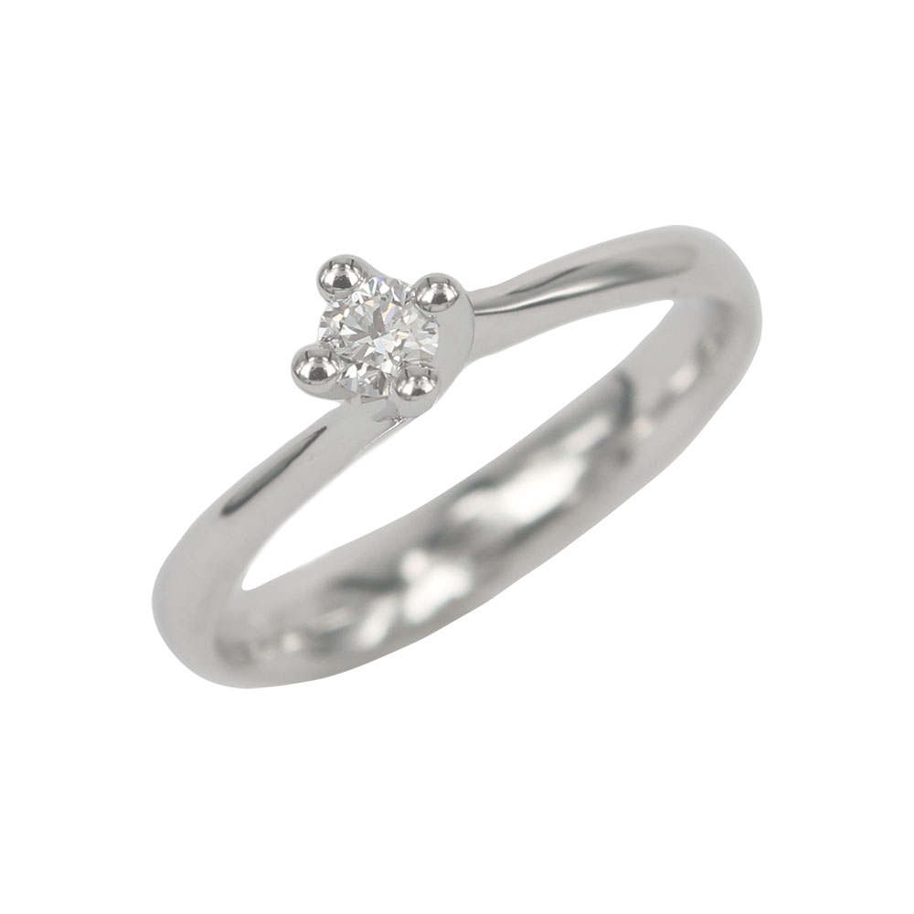 White Gold Contrarié Engagement Ring Annabella Model with Solitaire Brilliant Cut Diamond 0.13 Carat