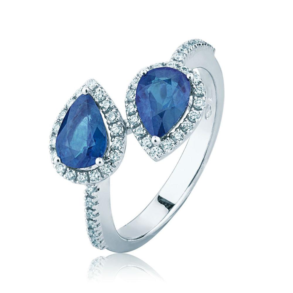Valenza Women's Ring in White Gold with Blue Sapphires and Brilliant Diamonds