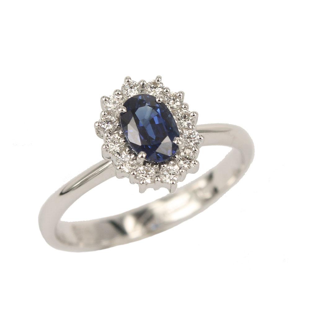 Princess Kate Jewelry Valenza Ring In White Gold With Blue Sapphire and Diamonds