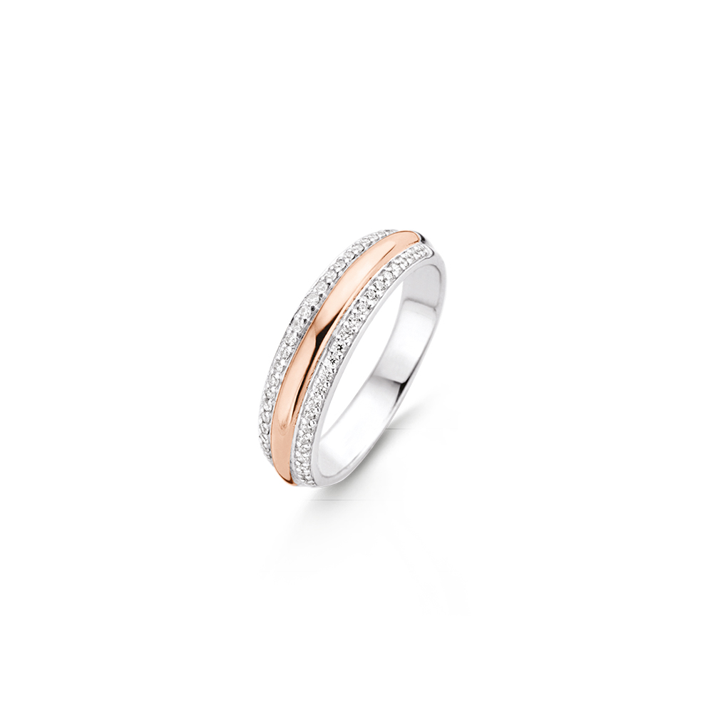 Ti Sento Milano Ring Pink Stripe Ring with Silver Zircons