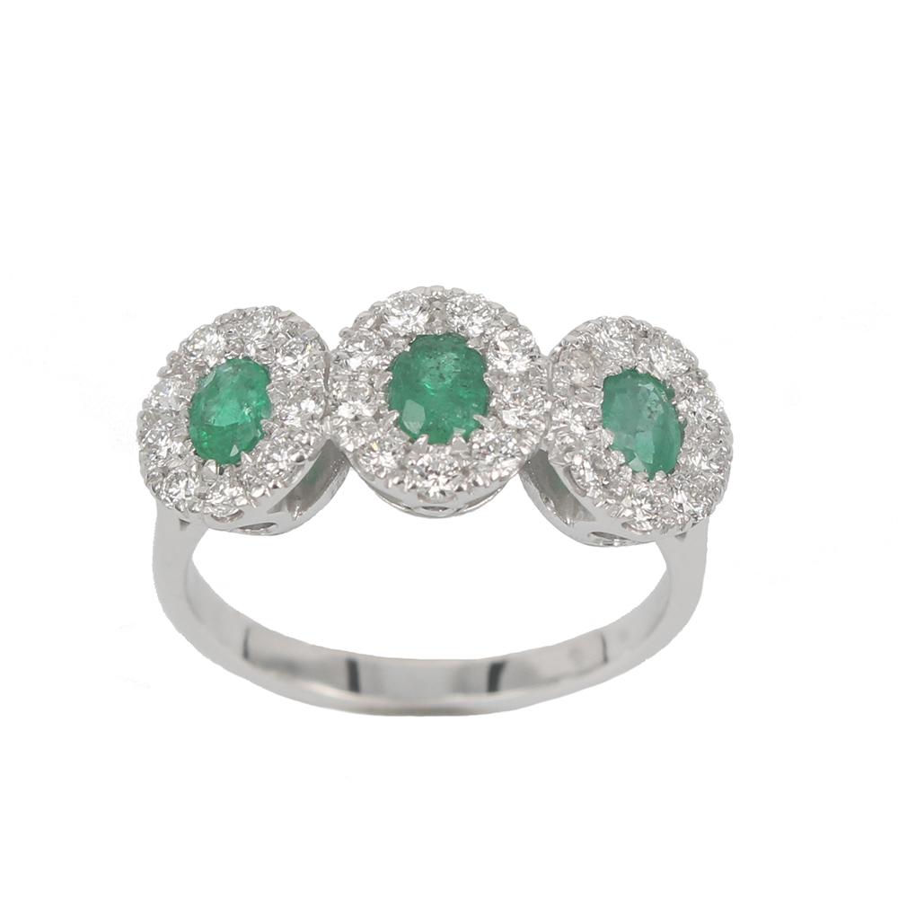 Trilogy Ring In White Gold With Emeralds and Diamonds Fabio Ferro