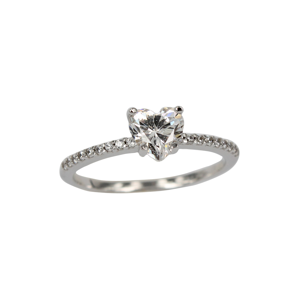 Fabio Ferro Heart Solitaire Ring in White Gold with Zircons